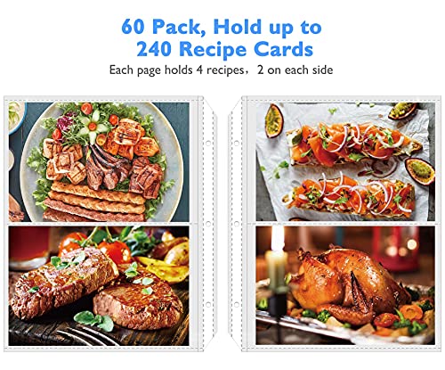 Maxgear Recipe Card Protectors (60 Pack, 4X6 Inch Pockets) Recipe Card Holder For 8.5 X 9.5 3 Ring Binder, 2 Pockets Per Page, Recipe Binder Photo Refill Pages, Perfect For Recipe And Photo Sleeves #TOP3