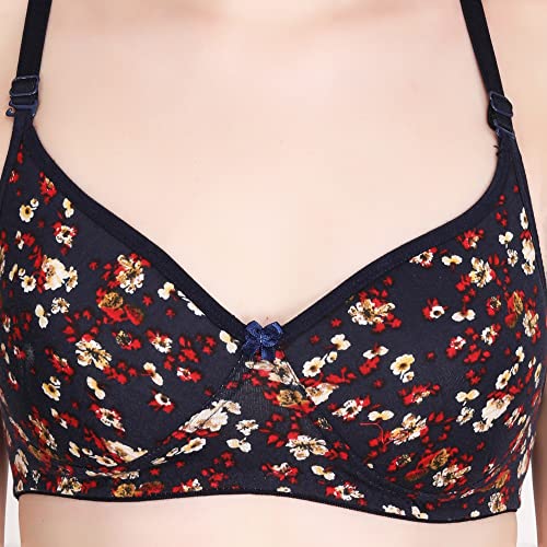 Image of Women Padded Printed Bra - Made of Pure Cotton Full Coverage Non Wired Seamless Pushup Soft Cup for T-Shirt Saree Dress Sports Garment for Daily Use Everyday Black