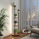 Giantex Plant Stand Indoor with Lights & Wheels, 57'' Tall Flower Pot Stand Display Rack for Multiple Plants, 6 Tiered Lighted Corner Plant Shelf Holder for Small Spaces Living Room Balcony Patio, Natural