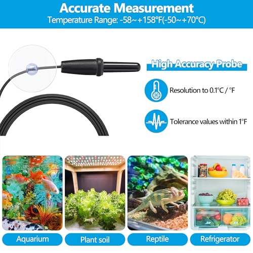 DaToo Aquarium Thermometer with Large LCD Display Fahrenheit/Celsius(?/?) Fish Tank Thermometer for Aquarium Reptile Terrarium Digital Water Thermometer with Suction Cup