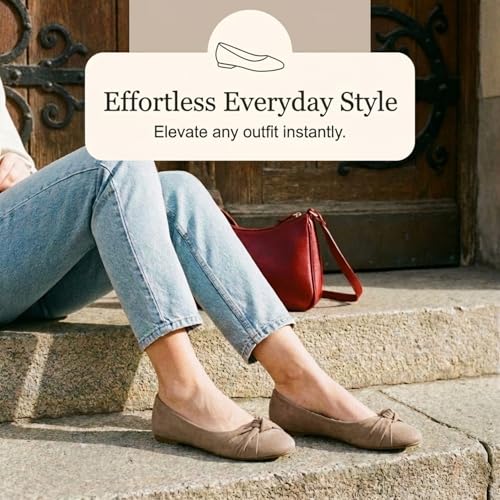 Image of Epic Step Ballet Flats for Women, Comfortable Slip on Faux Suede Round Toe, Ballerina Dressy Flat Shoes