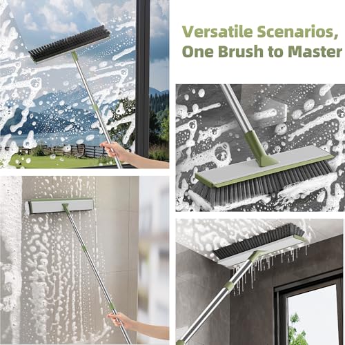 Image of Scrub Brush 2 in 1 Scrape Brush with Long Handle Stiff Bristle Floor Scrubber for Cleaning Shower Bathroom Garage Kitchen Wall Deck Tub Tile