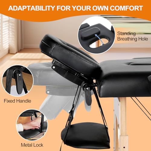Image of 72.8'' Professional Massage Tables Portable Lightweight Massage Bed with Bag, 12 Height Adjustable Esthetician Bed Memory Foam Foldable Massage Table Premium Spa Tattoo Bed, Black
