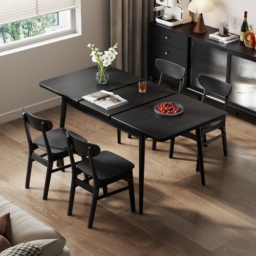 Image of Muwuele Solid Wood Extendable Dining Table for 4-8 People with Seamless Extension from 47.2 to 63 Inches, Easy Assembly, Expandable Tables for Small Spaces, Dining Room, Kitchen, Living Room, Black