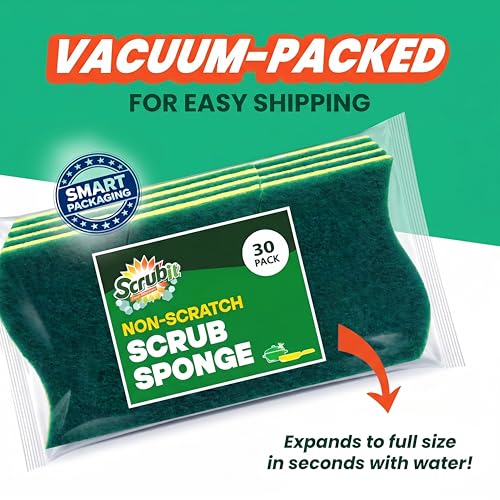 Image of SCRUBIT Sponges Kitchen Heavy Duty Dish Sponge, 30 Pack Sponges for Dishes Along with A Tough Scouring Pad -Yellow