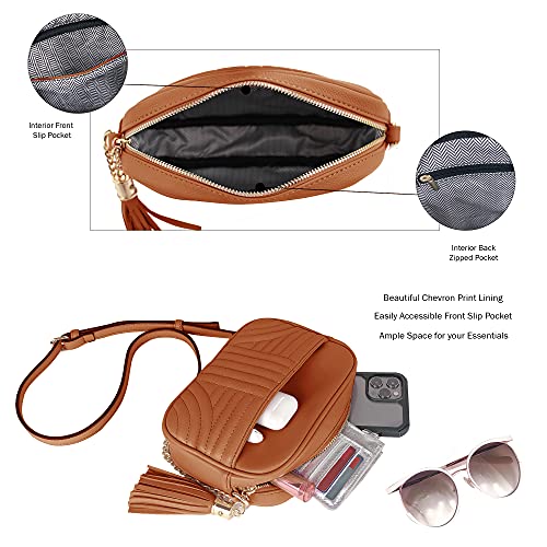 Image of EVVE Quilted Crossbody Bags for Women - Stylish Camera Bag with Tassel - Lightweight Medium Size Shoulder Purse