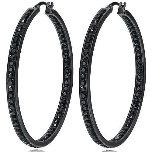 2 Inch Large Hoop Earrings for Women Stainless Steel Hypoallergenic Big Hoop Earrings Cubic Zircon Hoops Rhinestone Inside-Out Crystal Ear Ring Jewelry Gifts for Sensitive Ears 50mm