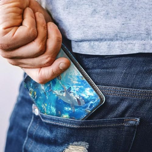 Image of Coldinair Sharks Bifold Wallet for Teen Kids Boys Ocean Leather Wallets Cool Wallet Man Rfid Blocking Zipper Wallets With Coin Pocket Id Window