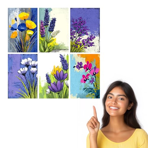 Image of SiddArtify Floral Wall Art Prints Set - Abstract Botanical Poster Decor for Living Room Bedroom Office - 8x12 Sticker Pack of 6