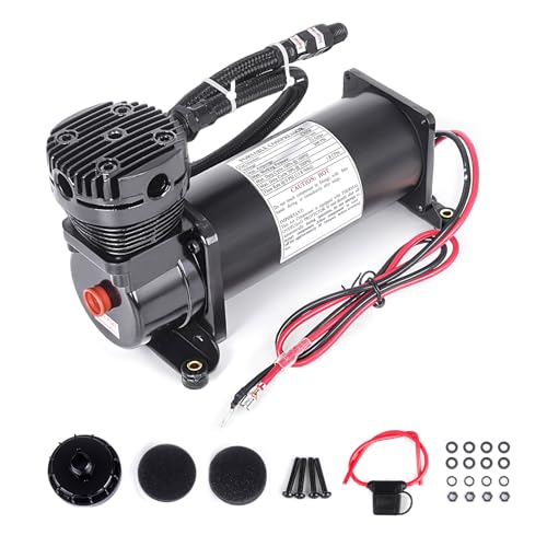 ZHSYMX 200PSI 3/8 NPT Heavy Duty Air Train Horn/Air Ride Suspension Compressor for Train/Truck/Car 12V Black