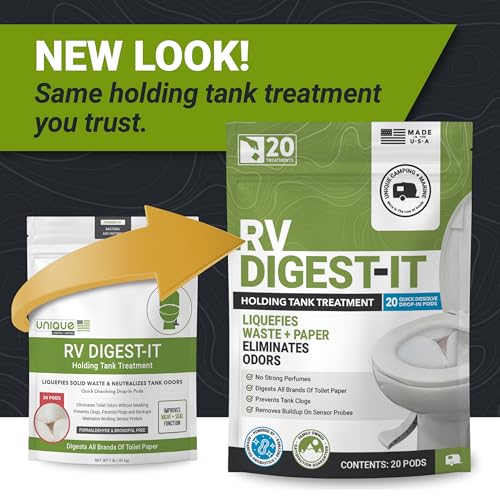 Unique RV Digest-It RV Toilet Treatment, Drop-In Pod - Convenient, Dissolvable, Mess-Free - Eliminates Odors and Liquifies Waste (20 Pods)
