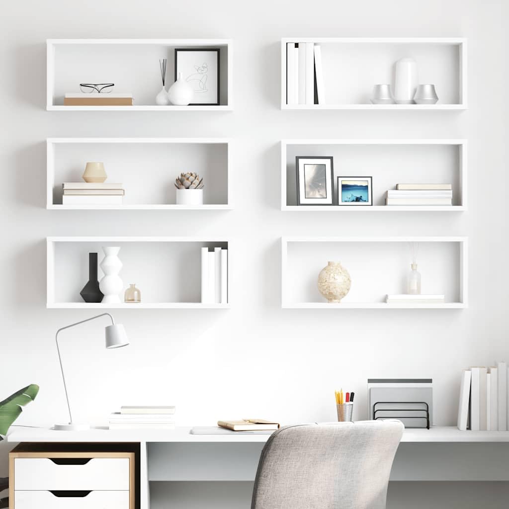Set di 6 mensole da parete bianche da 60 x 15 x 23 cm, in legno, mensole sospese moderne, per libri, decorazione da collezione, soggiorno, camera da letto, corridoio, set di scaffali a cubo