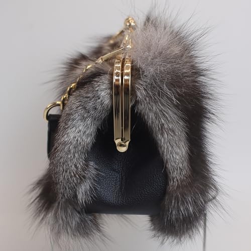 Image of Luxurious Fashion Natural Fox Fur with Hair Handbag for Women and Ladies