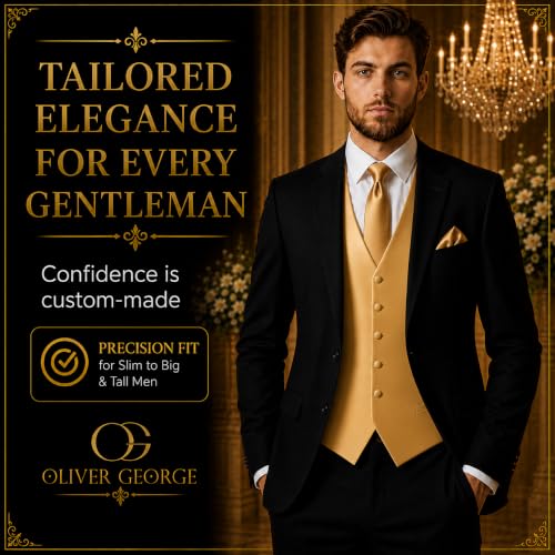 Image of Oliver George 4pc Men's Solid Formal Suit Waistcoat Tuxedo Dress Vest Necktie Bowtie Handkerchief Set for Suit or Tuxedo