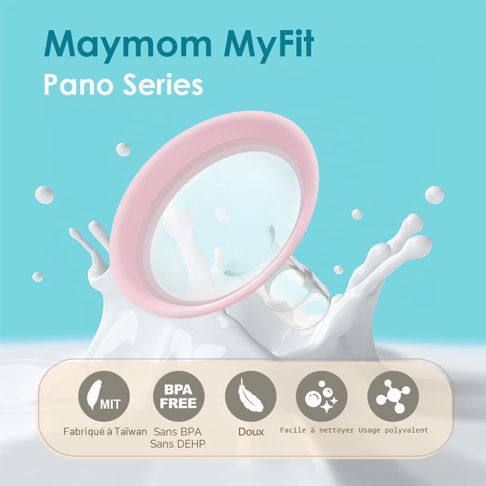 Maymom boucliers MyFit Pano 14 mm, compatibles avec tire-lait Medela (PersonalFit, Freestyle, Harmony, Maxi) et connecteur Freestyle Flex, pour connecteurs Maymom col large/étroit, lot de 2