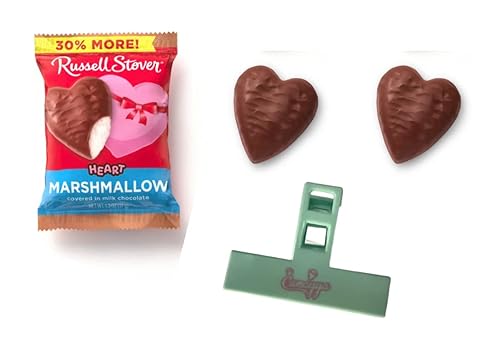 Russell Stover - Malvavisco cubierto de chocolate con leche de 18 caramelos con clip de Candyya paquete exclusivo corazones de chocolate con leche