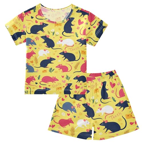 Pajama Short Sets Rats Teeth Hearts Flowers Soft Cotton Summer Sleepwear 2 Piece PJS Size 5-14T