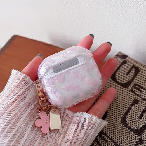 Image of MINSCOSE Compatible with AirPods 4 Clear Case,Cute Flower Floral Aesthetic Design with Flowers Keychain, Soft TPU Protective Shockproof Case for Women Girl for Airpods 4-Pink