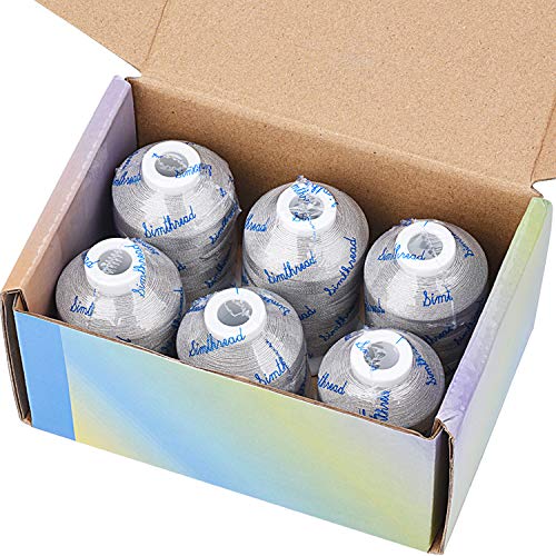 Image of Simthread 6 Silver Polyester Machine Embroidery Threads 1000M(1100Yards) for Brother Babylock Janome Pfaff Singer Bernina Home Embroidery and Sewing Machines (Silver)