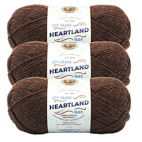 Image of Lion Brand Yarn Heartland Yarn, Worsted-Weight Yarn for Knitting, Crocheting, and Crafting, 3 Pack, Sequoia