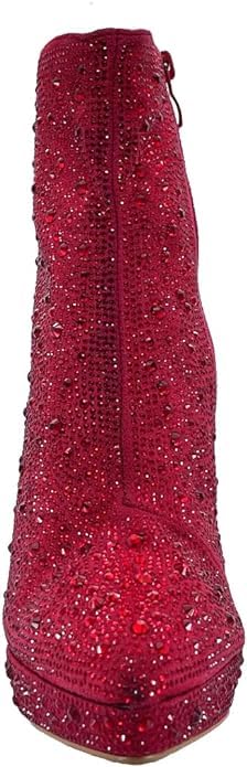 Forever Link Women's Rhinestone Boots Ankle Boots Pointed Toe Chunky High Heel Platform Booties4