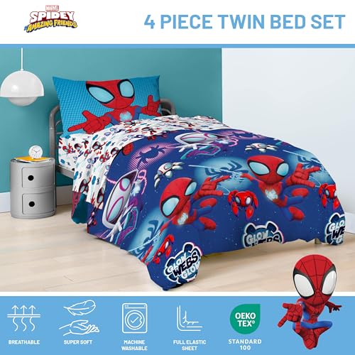 Image of Jay Franco Marvel Spidey & His Amazing Friends Twin Size Comforter Set - 4 Piece Includes Sheet Set, Pillow Covers & Bonus Duffle Bag - Super Soft Kids Bedding with Ghost Spider and Miles Morales