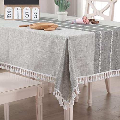 Nappe grise de cuisine au style bohème chic avec pompons - 2