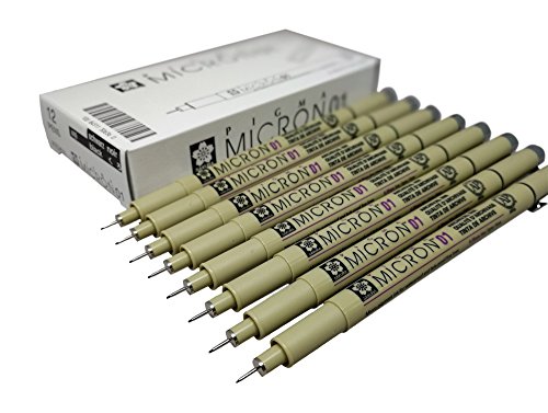 Sakura Pigma Micron pen 01 Black marker felt tip pen, Archival pigment ink for artist, sketch & drawing pens - 8 fine line pen set