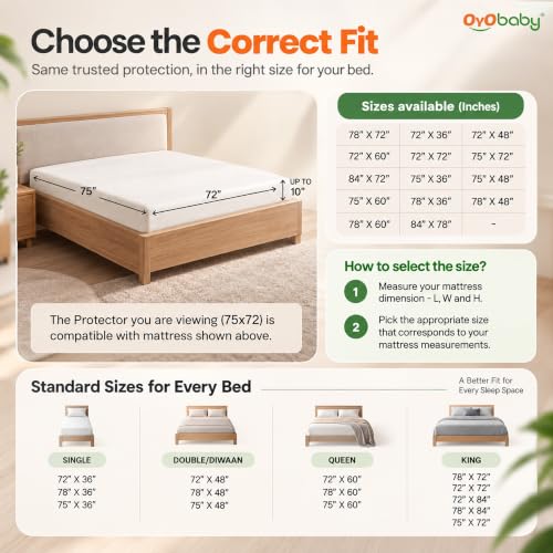 Image of OYO BABY Waterproof Elastic Fitted Mattress Protector King Size 72 x 84 Inch Ultra Soft Cotton Feel Bed Sheet Terry Cover 6 x 7 Feet White