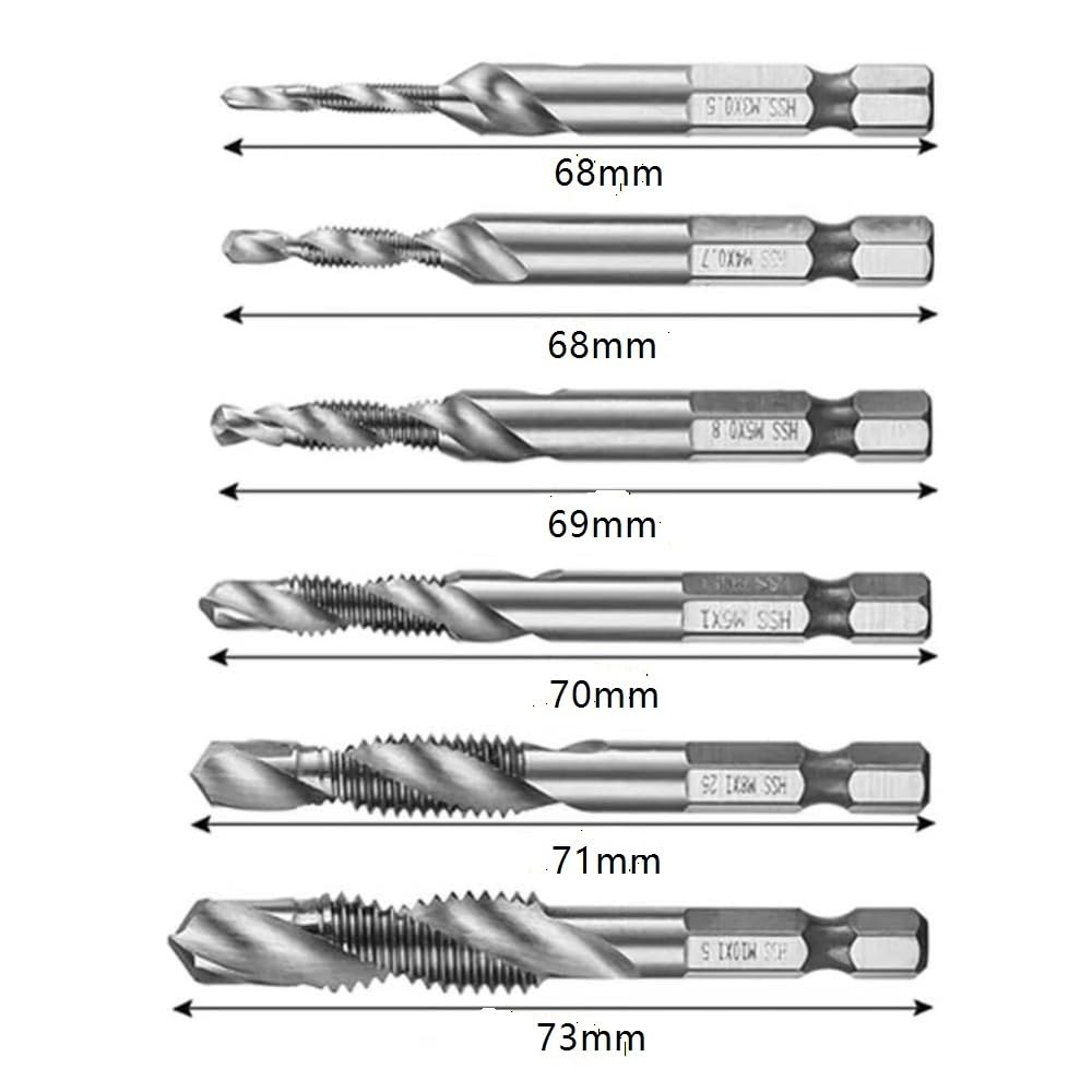 Set di punte da trapano for maschi HSS da 12 pezzi - M3 M4 M5 M6 M8 M10 Utensili di maschiatura metrici con codolo esagonale for filettatura interna