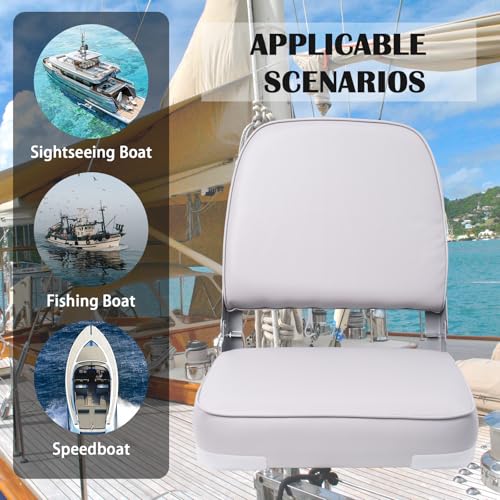 Qcunmag Folding Boat Seat Low Back Boat Chair Fishing Boat Seats 2 Pack(Light Gray) by QCUNMAG - Used condition - Image 8
