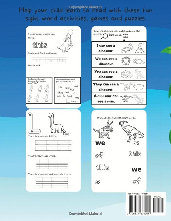 Miniatura 2 de Dinosaur Kindergarten Sight Word Practice Activity Book Over 300 Dinosaur Sight Word Activities For Kindergartners Learn, Recognize, Trace and ...