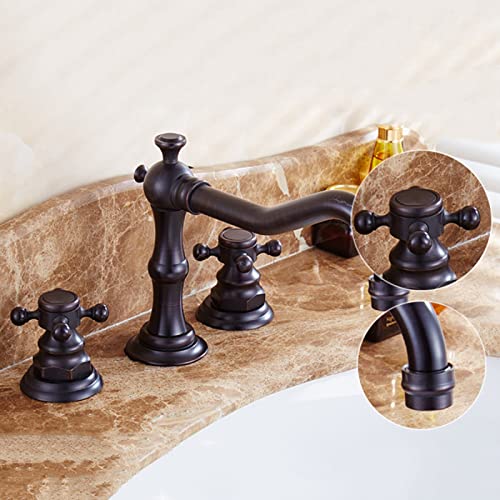 Grifo mezclador retro para baños rústicos con acabado antiguo y mandos de cruceta de latón 4