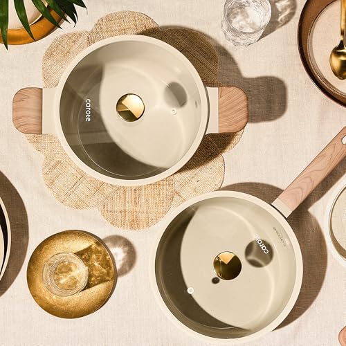 CAROTE 1.6Qt & 3.0Qt Sauce Pan Sets with Lid Ceramic Nonstick Pot Set Non Toxic Saucepan with Stay-cool Handle Small Kitchen Cooking Pots, Easy to Clean, Induction Comptable, PFOA FREE