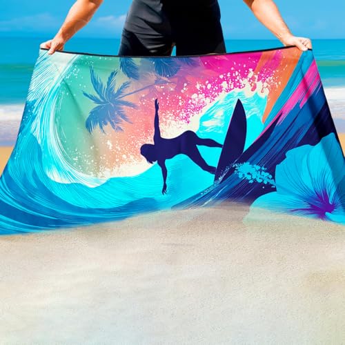 Rstick Neon Surfing Silhouette Beach Towel 36x72 Inches, Sand-Free Quick-Drying Microfiber Ocean Printed Towel, Great Gifts for Surfers, Women & Teens for Beach, Pool & Travel by Rstick - Used condition - Image 4