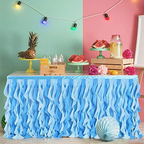 Co-Ave Blue Tulle Curly Willow Table Skirt Table Decoration Rectangle Or Round Table Ruffle Tutu Table Skirt For Birthday Party Baby Shower Wedding Decoration (L6(Ft), H30In) #TOP2