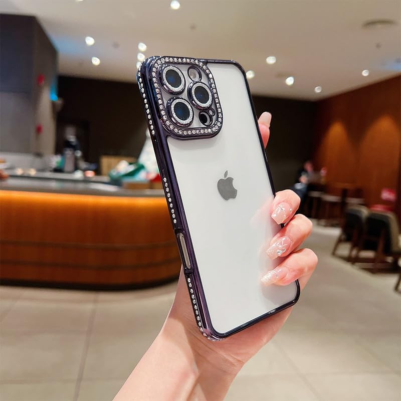 LuxuryKase Sparkling Bling Clear Case for iPhone 16 Pro | Diamond Camera Protection | Soft Transparent TPU Case | Premium & Elegant Design | Slim Fit - Black