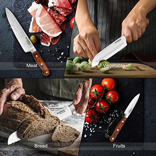 FETERVIC Knife Set 16 PCS High Carbon Kitchen Knife Sets Wooden Block