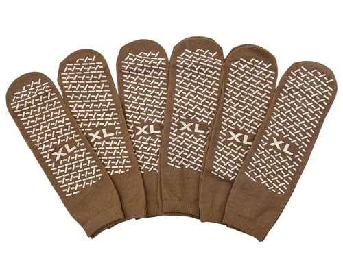 Comfort Axis 6 Pairs of Single Sided Non-Skid Travel Slipper Ankle Socks, Beige (X-Large)