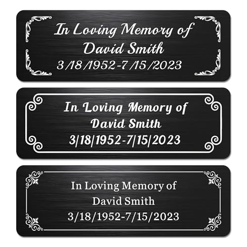 Image of Engraved Name Plates, 1 inch x 3 inch Personalized Name Plate, Trophy Plates Engraved, Brass Plaque, Custom Name Plate for Urn, Brass Name Plates with Adhesive Backing(Round Corner-Black, 3x1 in)