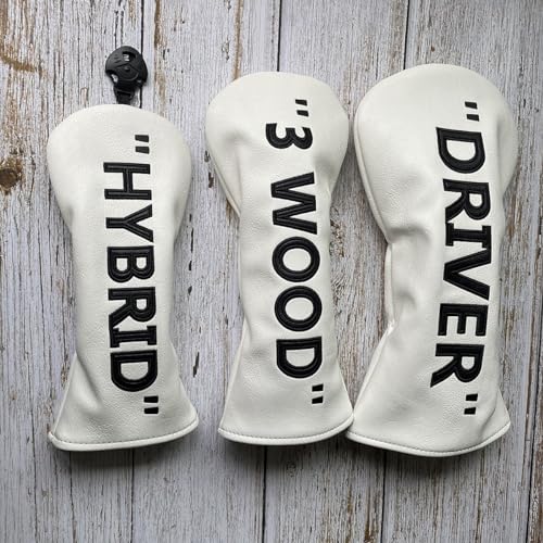 PU Leather Driver & Fairway Wood Headcover - White with Black, Premium Golf Accessory - Image 3