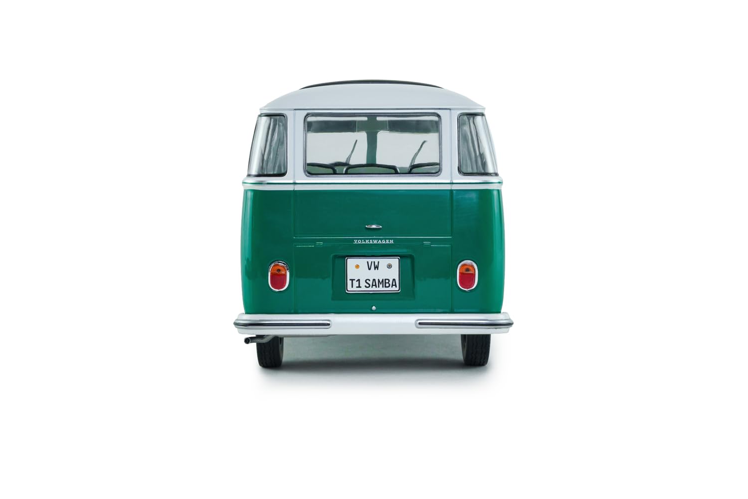 Solido - VW T1 Samba 1962 1:18 - Modellino di auto pressofuso, modello da collezione in metallo, verde/bianco, con base in plastica, scatola con finestra