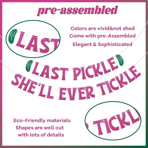 Image of Last Pickle She'll Ever Tickle Banner - She Found Her Match Sign, Funny Pickle Wedding Bridal Shower Bachelorette Party Decorations Hot Pink