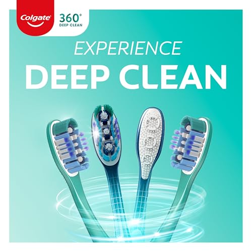colgate 360 whole mouth toothbrush adult toothbrushes medium bristles helps remove bad breath bacteria and plaque medium toothbrush pack includes cheek and tongue cleaner 4 pack