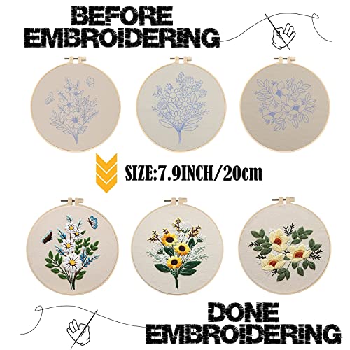 Image of Embroidery Kit for Beginners,Cross Stitch Kits for Adults DIY Craft 3pcs Embroidery Pattern Needlework Fabric Embroidery Thread and Needles 1pcs Embroidery Hoop Adult Stitch Stuff Sewing Kit Gift