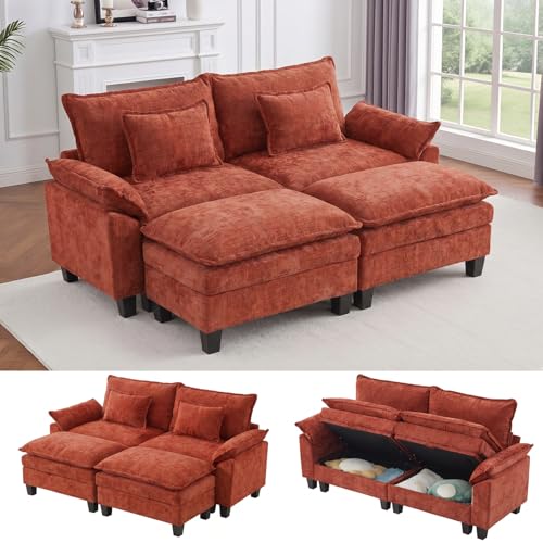Image of IPKIG 82.3 inch Modular Cloud Couch with Storage, U Shaped Sectional Sofa with Ottoman & Pillow, Chenille Deep Seat Sectional Couches for Living Room, Apartment, Orange