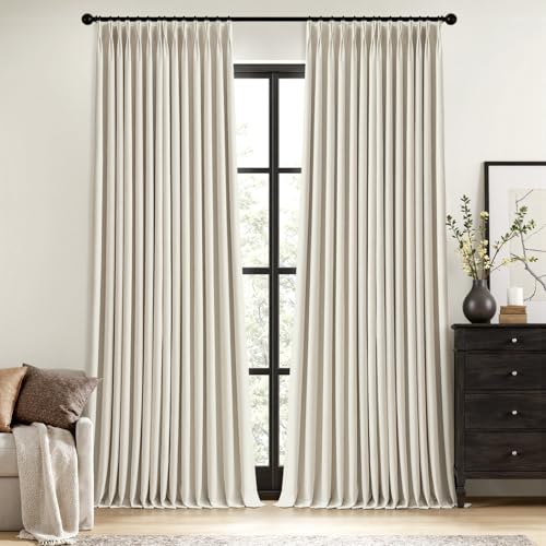 MIULEE Linen Pinch Pleated 100% Blackout Linen Curtains for Bedroom, Room Darkening Light Blocking Window Curtains 84 inches Long for Living Room, Black Out Pleat Drapes with Pin Hooks, 2 Panels