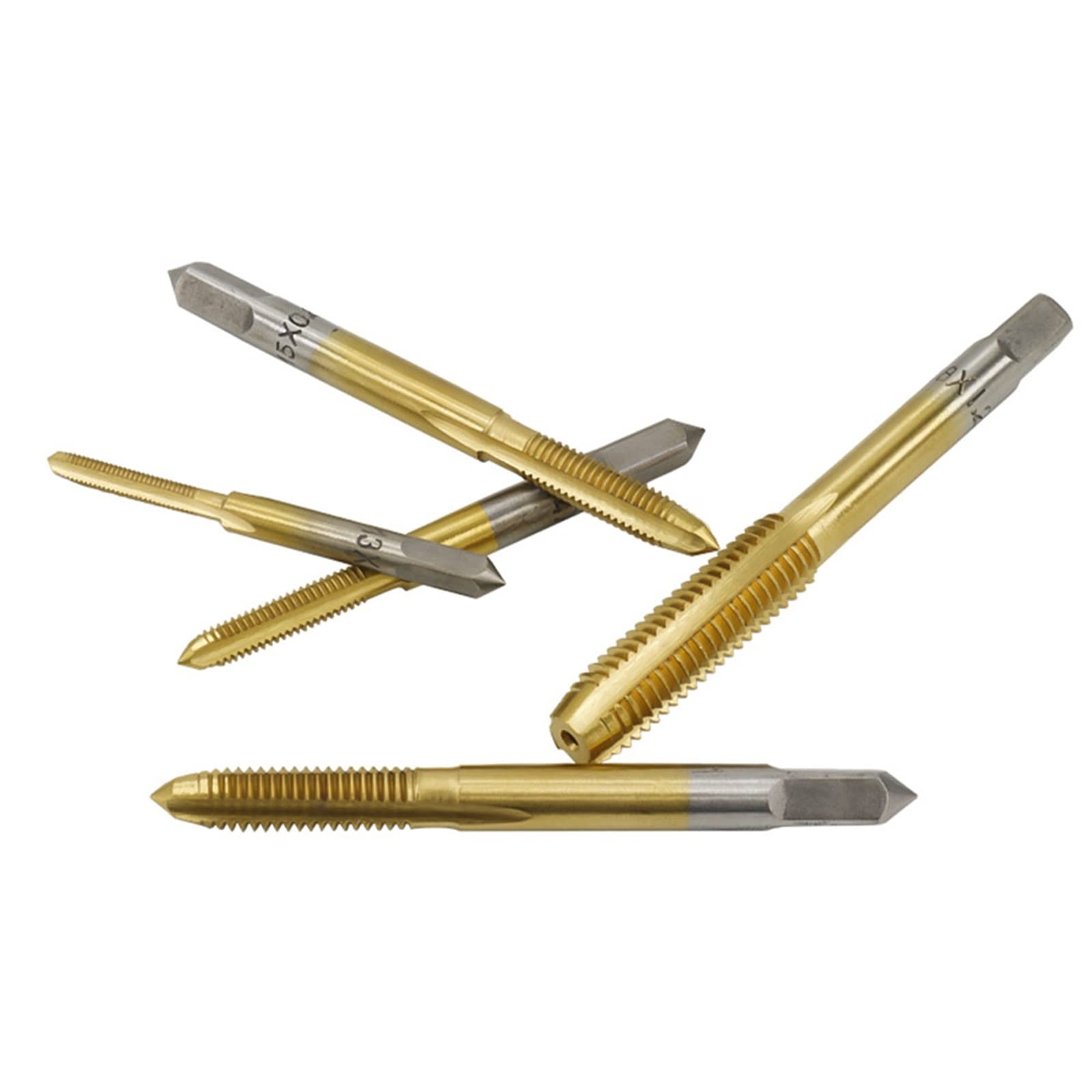 Set di 5 Maschi a Mano Rivestiti in Titanio M3 M4 M5 M6 M8 HSS con scanalatura Dritta, Maschi per Filettatura Destra, Set di Punte filettate MINGPING