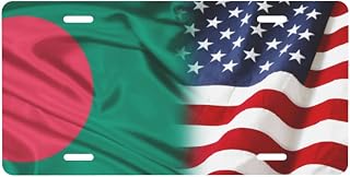 Flag of Bangladesh and USA Personalized Front Aluminum License Plate Suitable for Outdoor Play 6 X 12 in