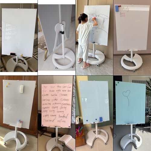 Mobilna tablica magnetyczna na kółkach, regulowana wysokość i kąt, tablica suchościeralna ze stojakiem, przenośna tablica zwijana (różowa, 60 x 90 cm)